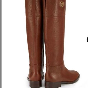 Tory Burch brown box riding boots .